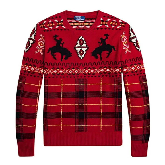 Polo Ralph Lauren Men's Red Western-Inspired Fair Isle Sweater Size L MSRP $498 - Picture 1 of 7